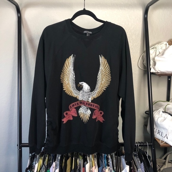 CURRENT Mood America Forever Black Oversized Sweatshirt - Picture 1 of 5